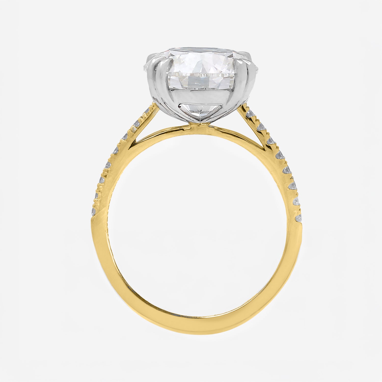 4.18ct Round Cut Lab Grown Diamond Ring with Diamond Shoulders - 9ct Yellow Gold
