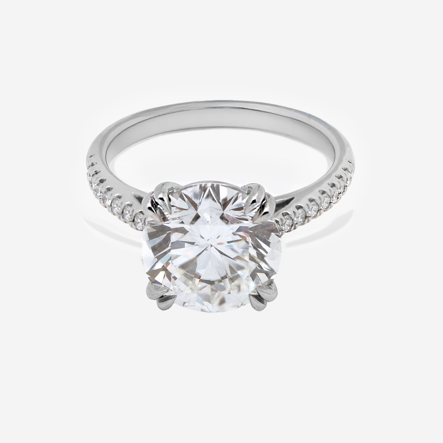 4.18ct Round Cut Lab Grown Diamond Ring with Diamond Shoulders - 9ct White Gold