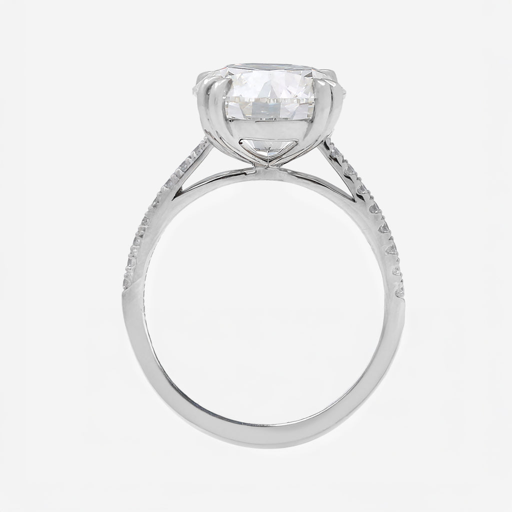 4.18ct Round Cut Lab Grown Diamond Ring with Diamond Shoulders - Platinum