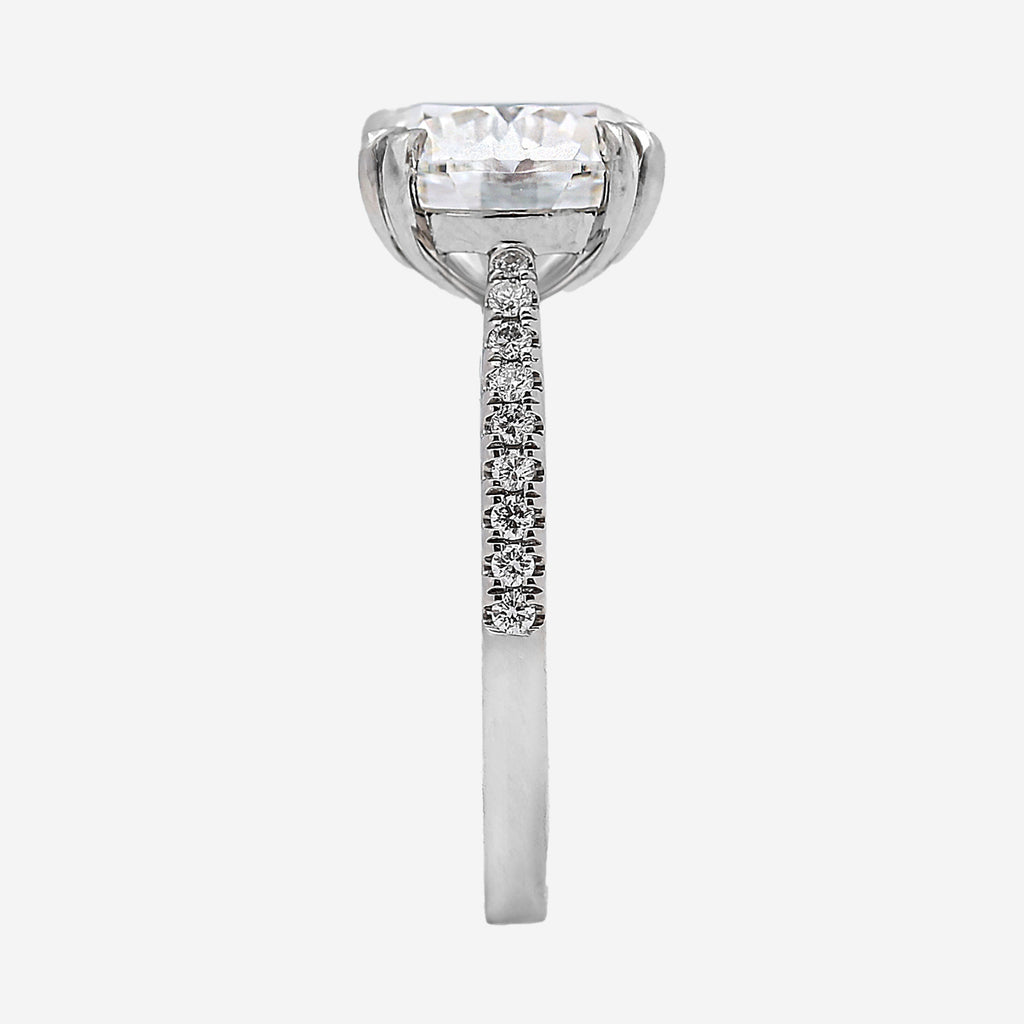 4.18ct Round Cut Lab Grown Diamond Ring with Diamond Shoulders - Platinum