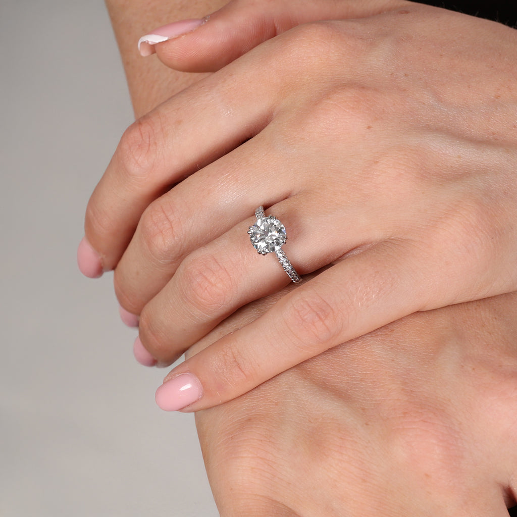 2.27ct Round Cut Lab Grown Diamond Ring with Diamond Shoulders - 18ct White Gold