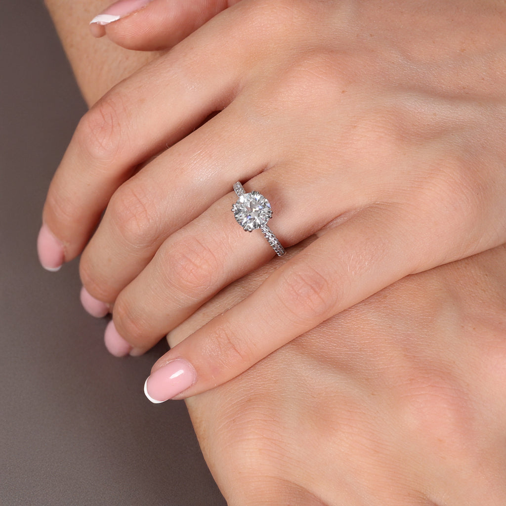 4.18ct Round Cut Lab Grown Diamond Ring with Diamond Shoulders - Platinum