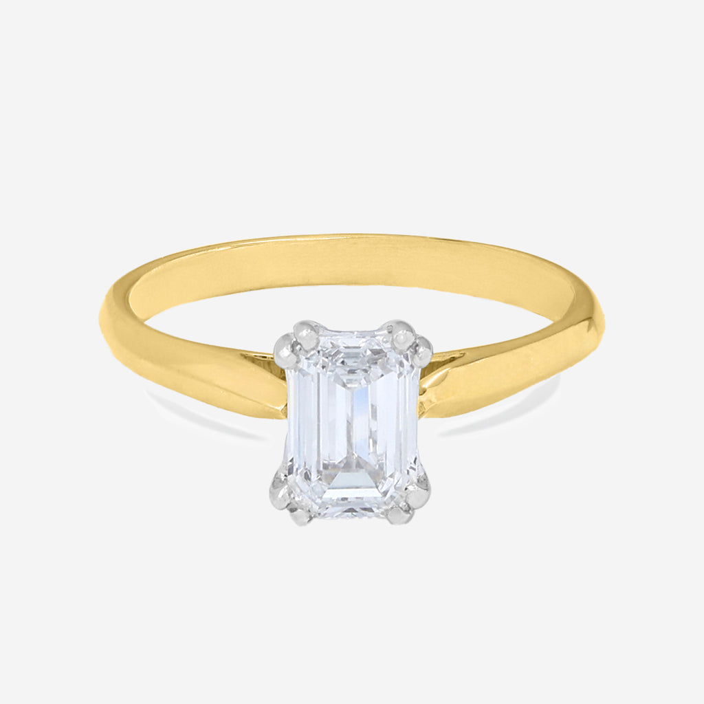 1.00ct Emerald Cut Lab Grown Diamond Ring - 9ct Yellow Gold
