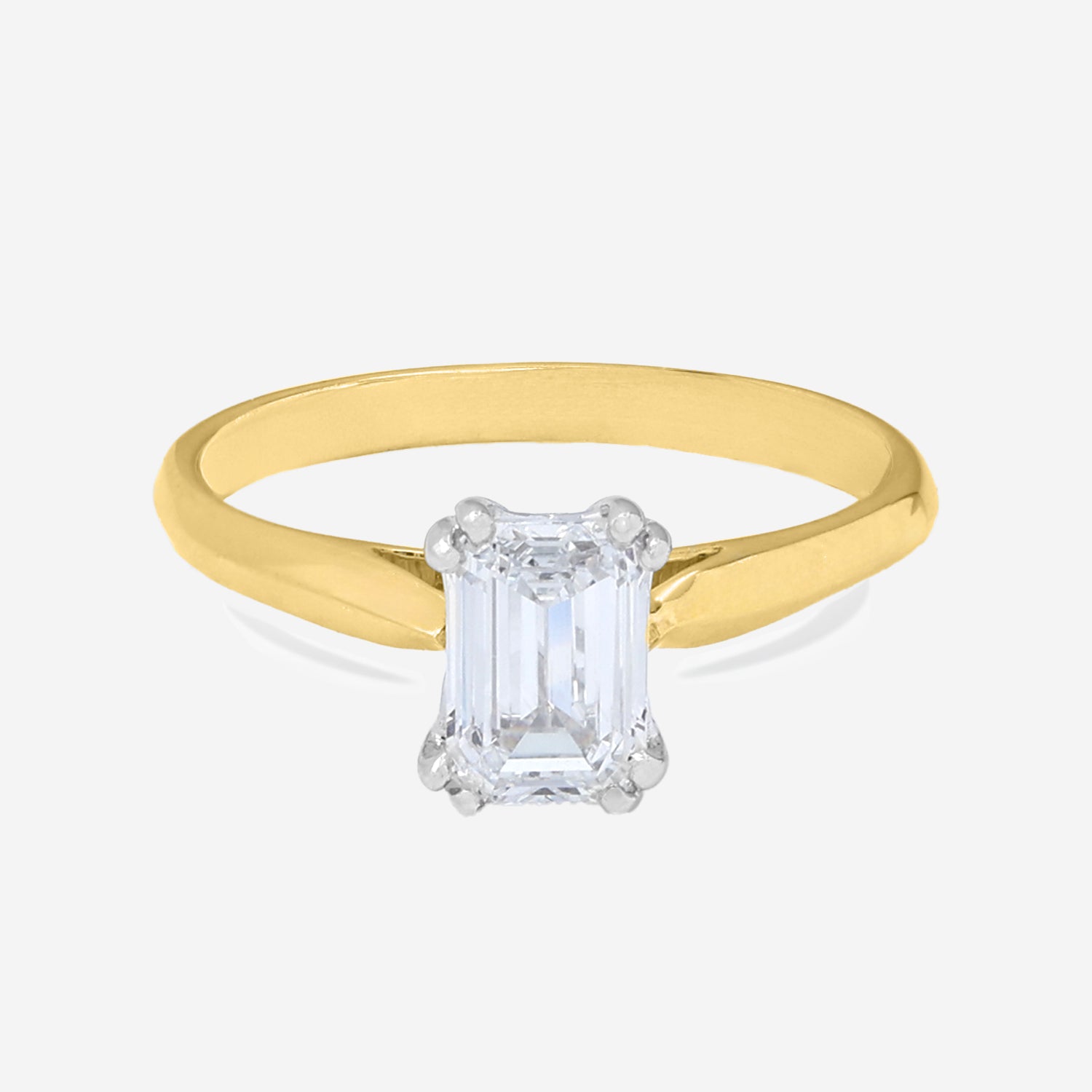 1.00ct Emerald Cut Lab Grown Diamond Ring - 9ct Yellow Gold