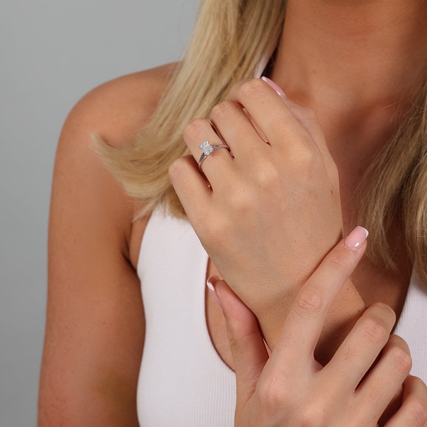 1.00ct Emerald Cut Lab Grown Diamond Ring - 9ct White Gold