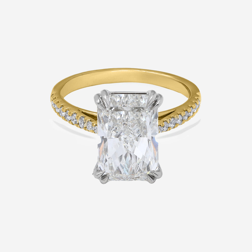 2.30ct Radiant Cut Lab Grown Diamond Ring with Diamond Shoulders - 9ct Yellow Gold