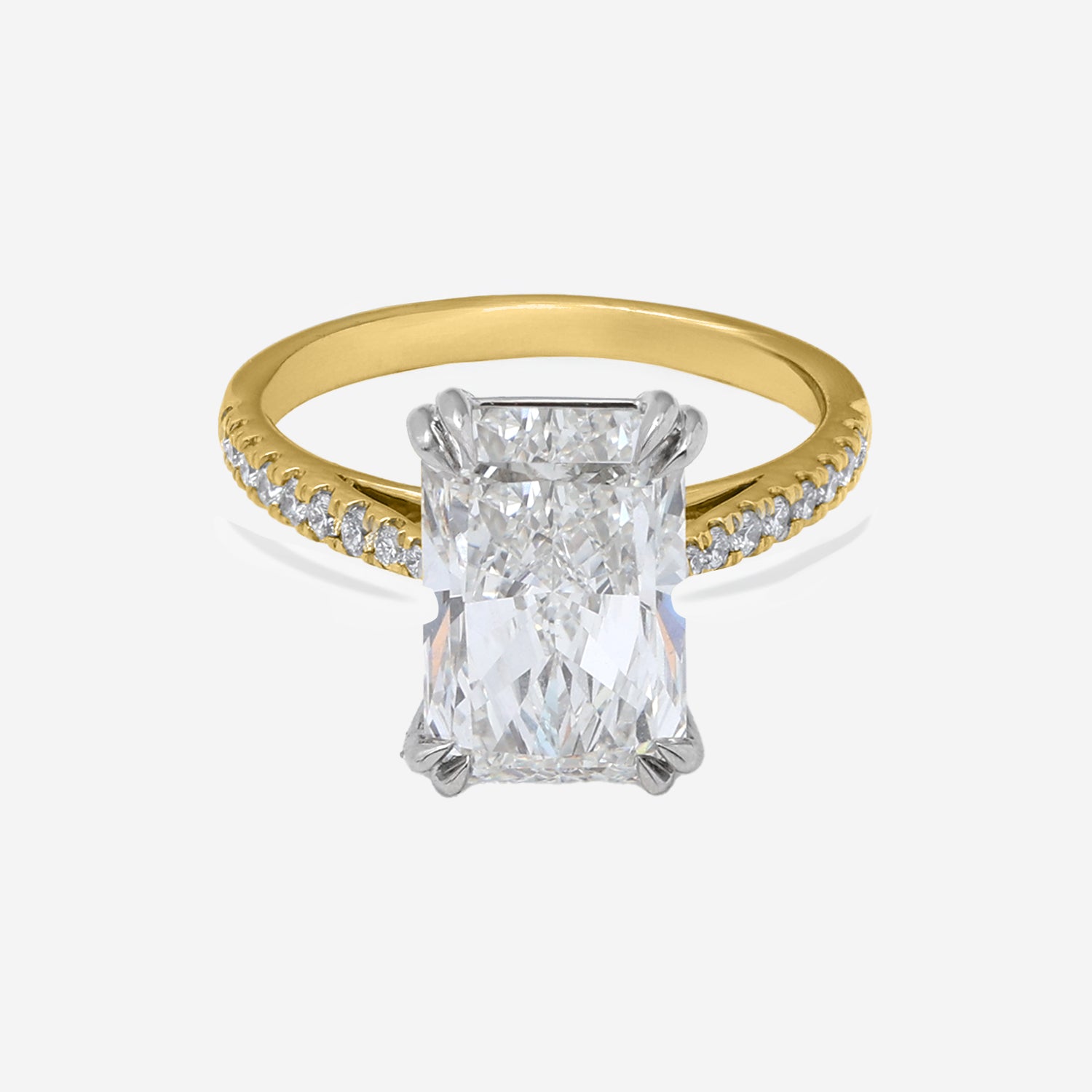 2.30ct Radiant Cut Lab Grown Diamond Ring with Diamond Shoulders - 9ct Yellow Gold