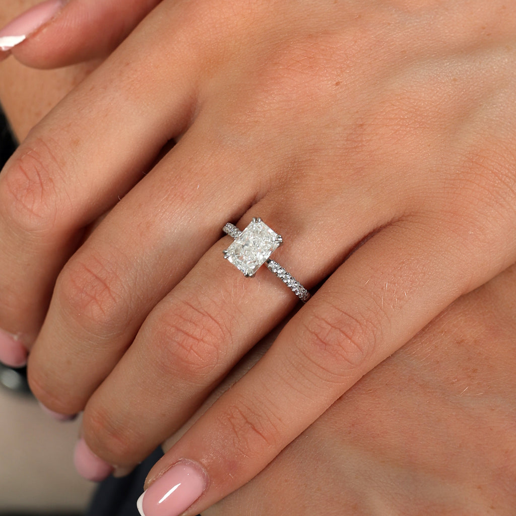 2.30ct Radiant Cut Lab Grown Diamond Ring with Diamond Shoulders - 9ct Yellow Gold