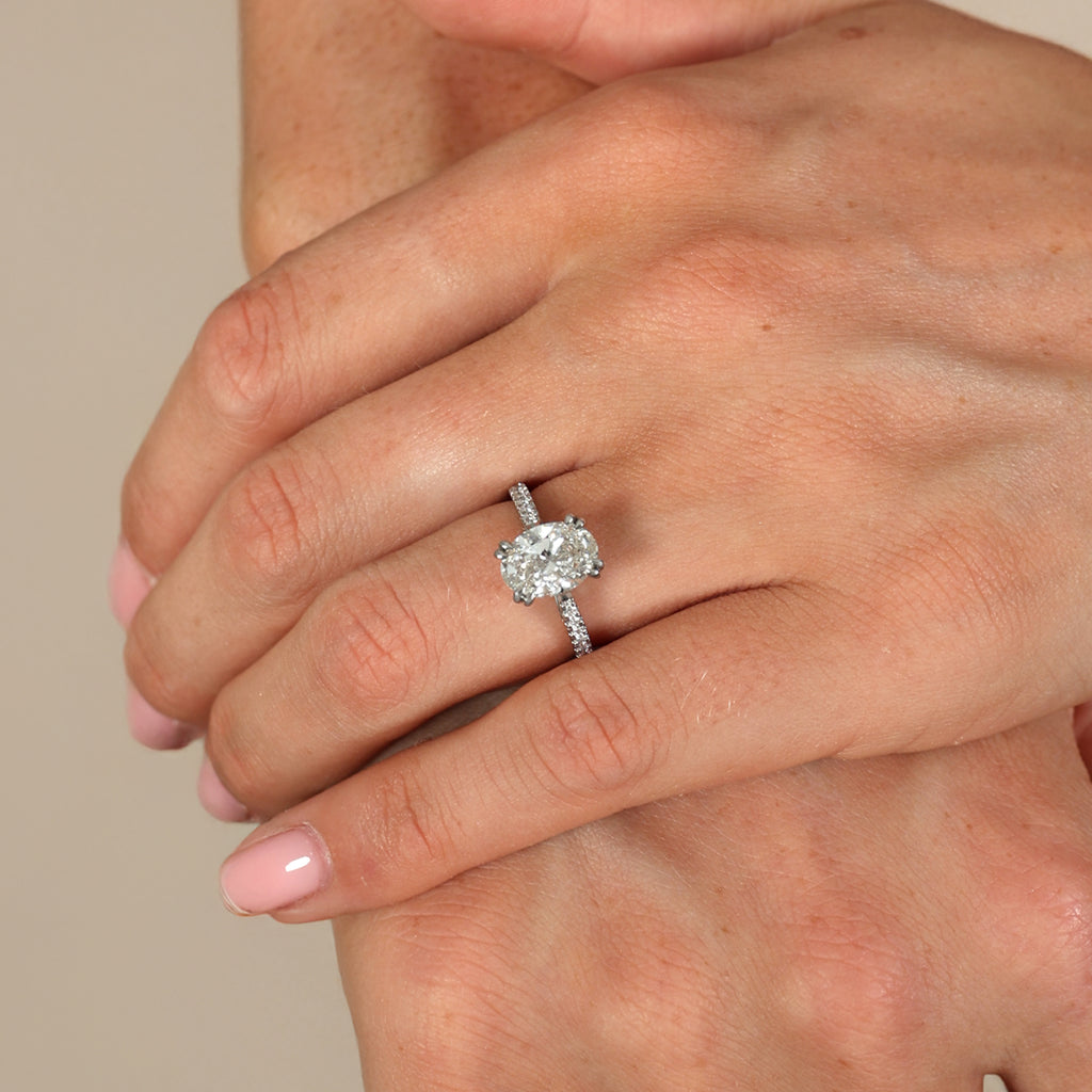 2.20ct Oval Cut Lab Grown Diamond Ring with Diamond Shoulders - 9ct White Gold
