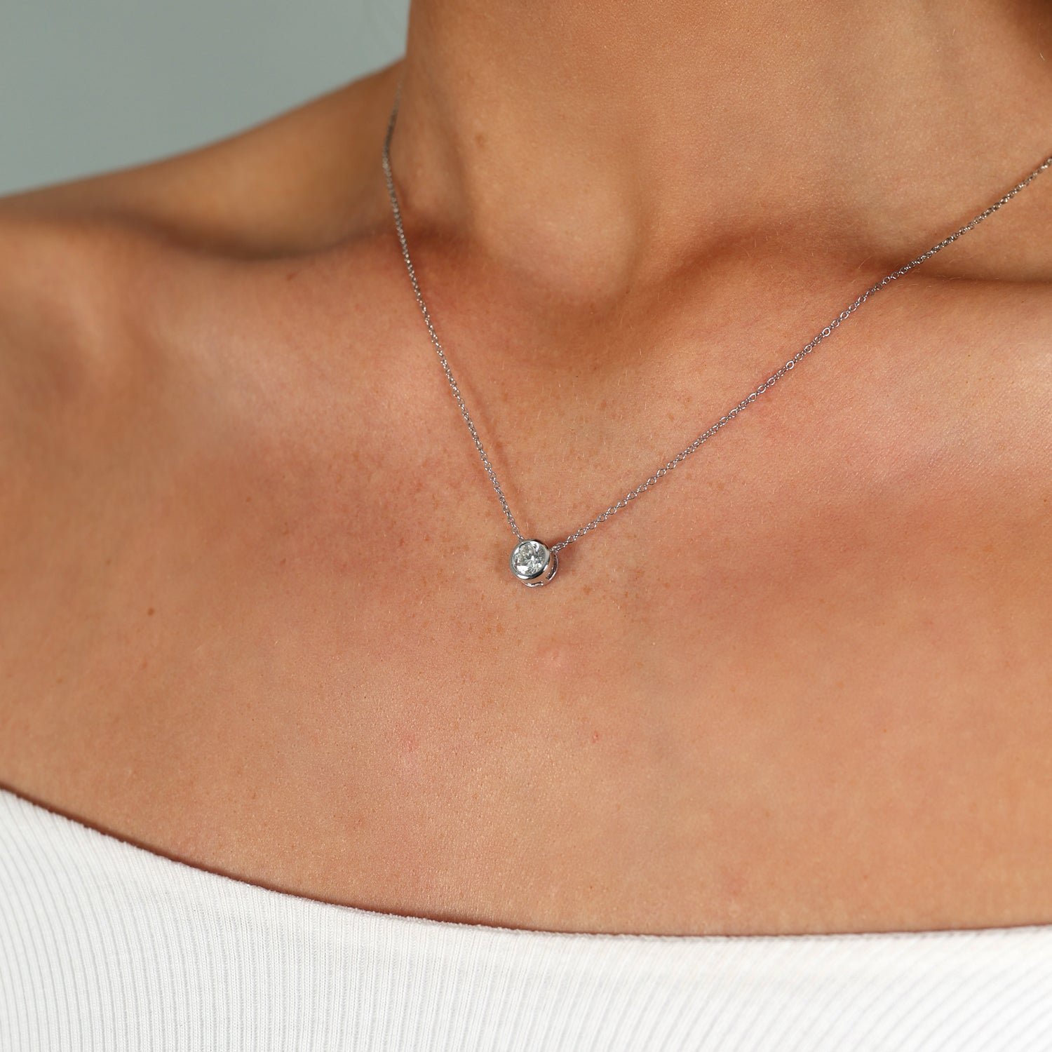 0.50ct Lab Grown Bezel Set Pendant Necklace - 9ct White Gold