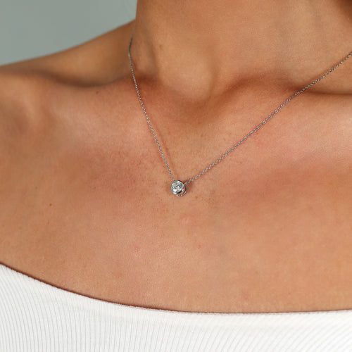 0.50ct Lab Grown Bezel Set Pendant Necklace - 9ct White Gold