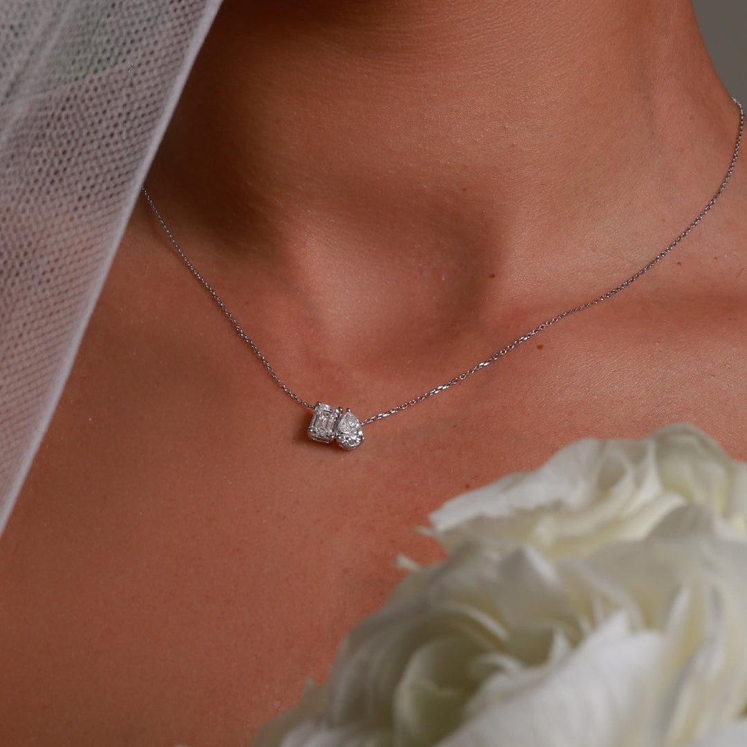 2.00ct Lab Grown Diamond Toi Et Moi Necklace - 18ct White Gold