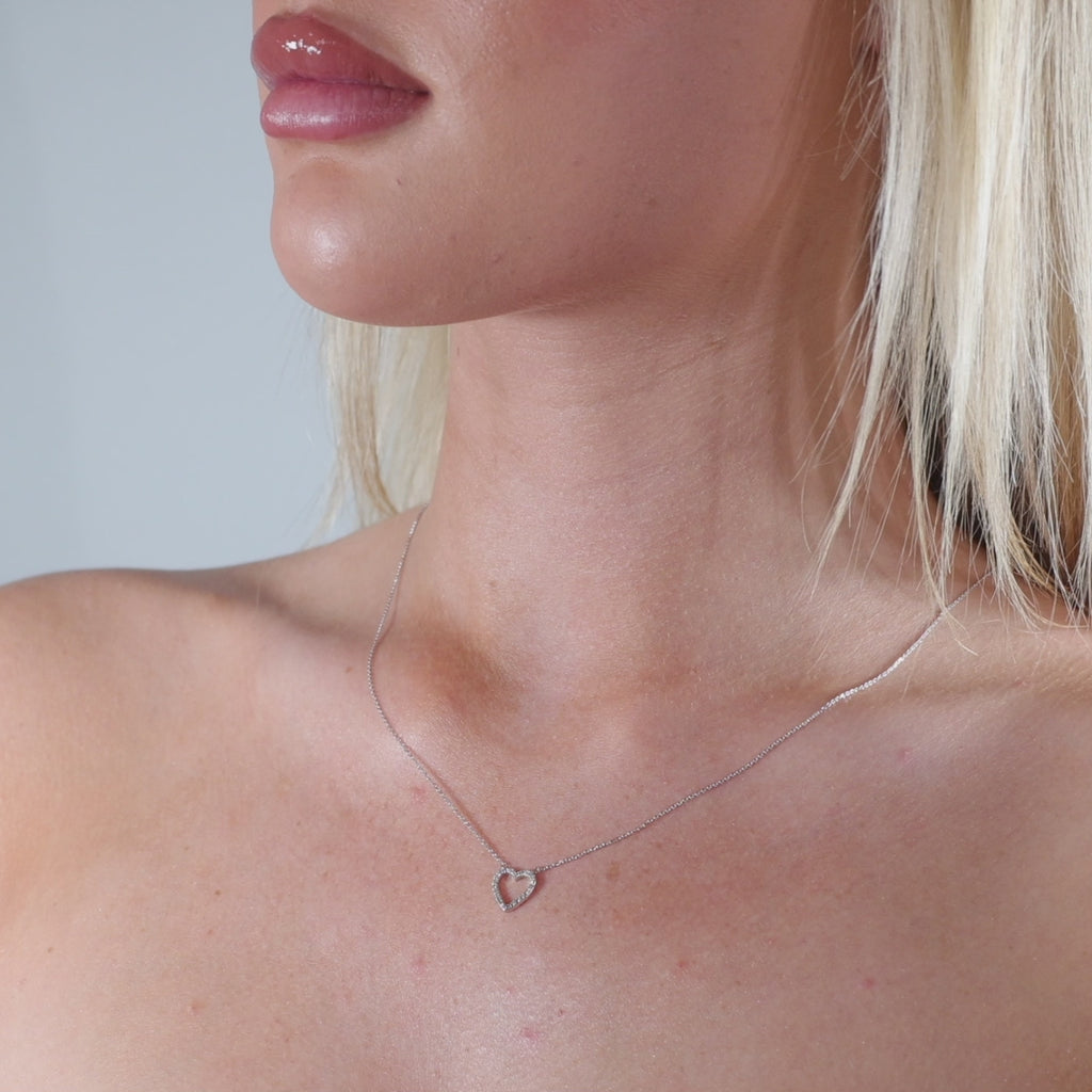 Dainty Diamond Heart Necklace - 9ct Gold