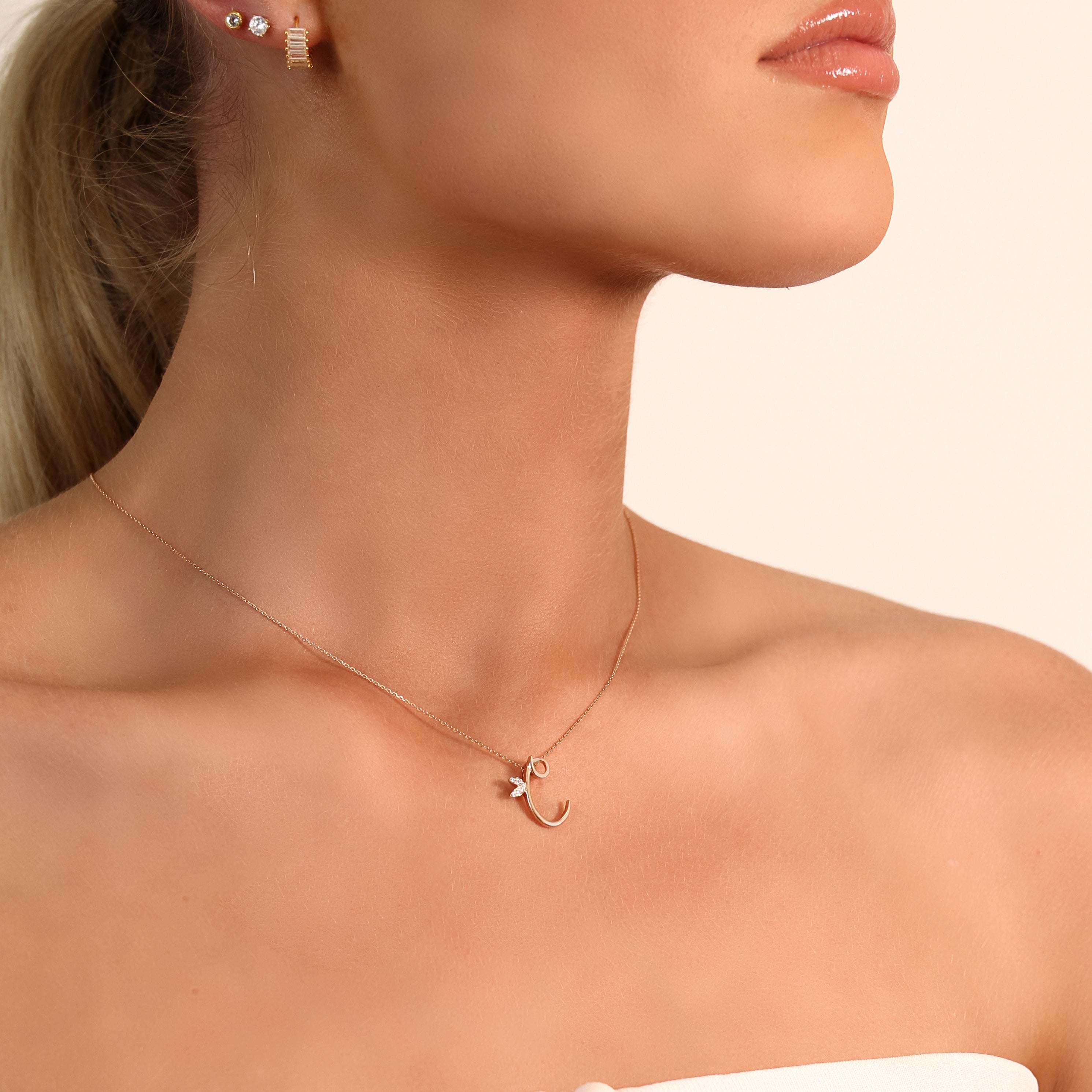 Winged Diamond Initial Necklace - 18ct Gold