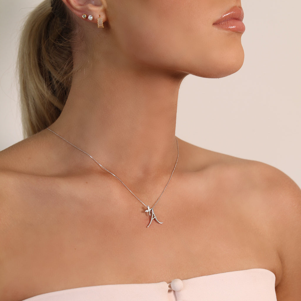 Winged Diamond Initial Necklace - 18ct Gold