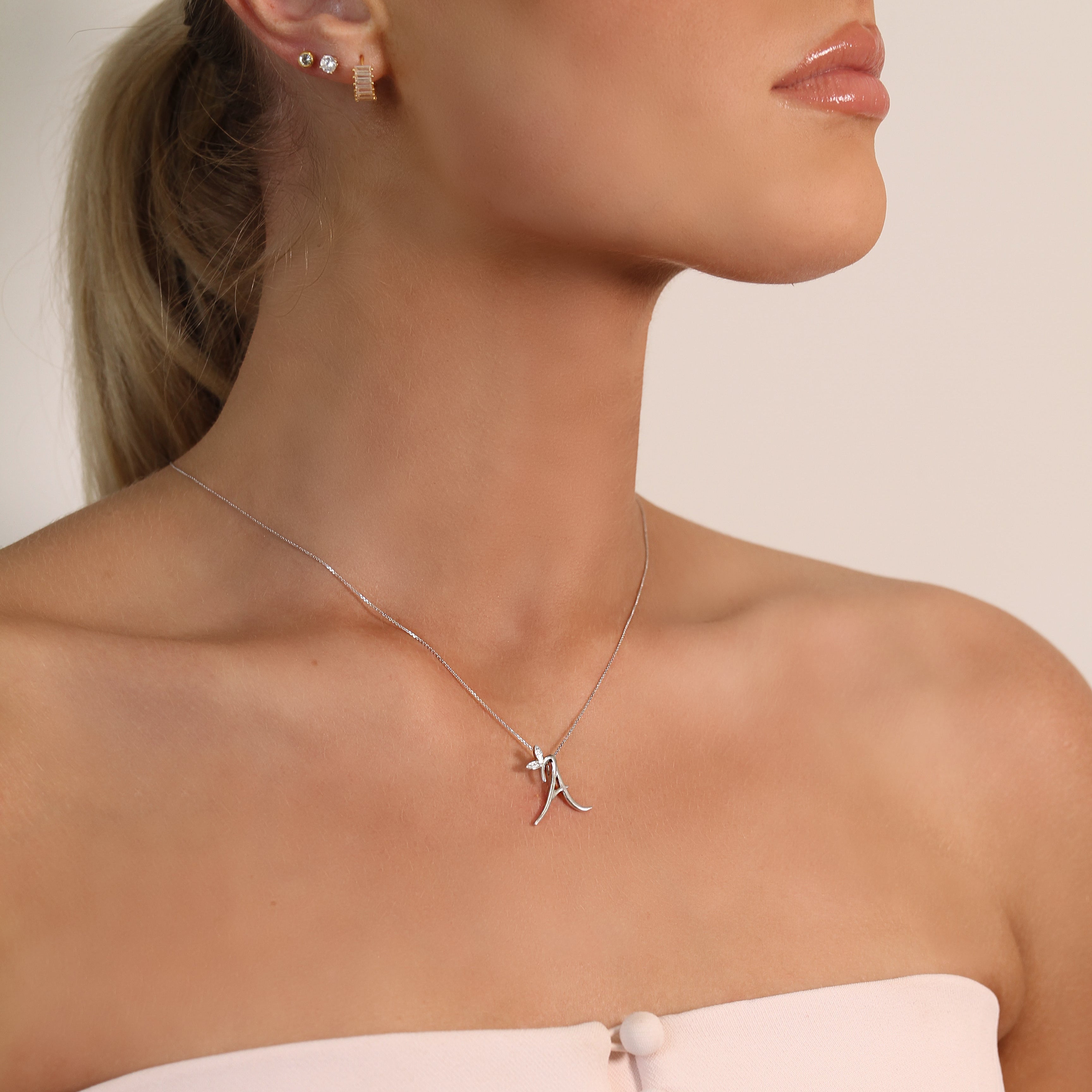 Winged Diamond Initial Necklace - 18ct Gold