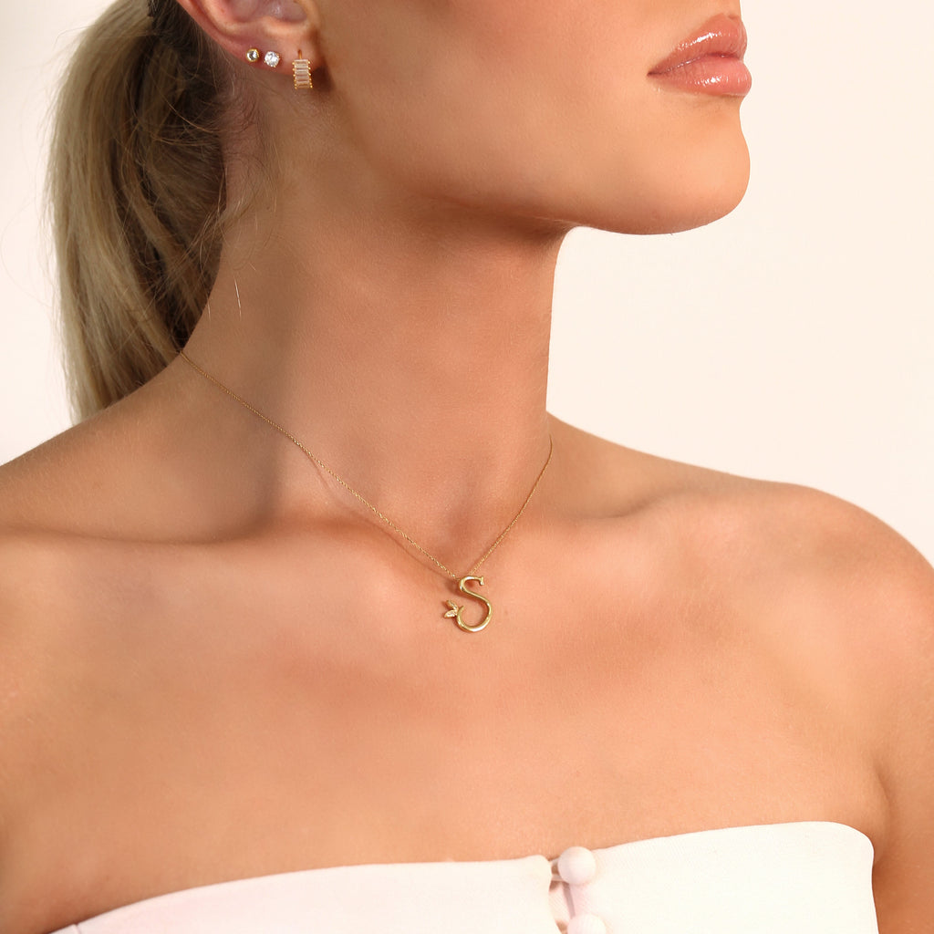 Winged Diamond Initial Necklace - 18ct Gold