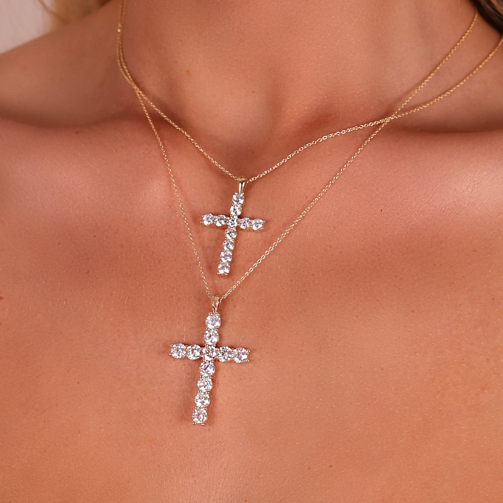 4ct Lab Grown Diamond Cross Necklace - 9ct Yellow Gold