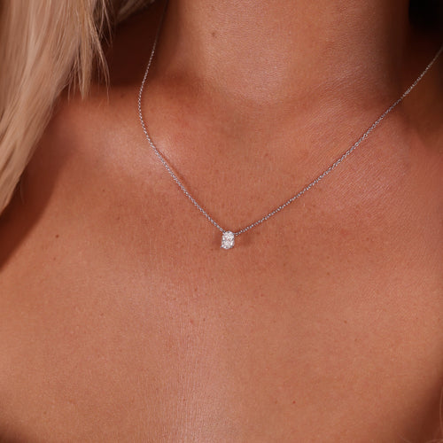 0.50ct Oval Cut Lab Grown Diamond Necklace - 9ct White Gold