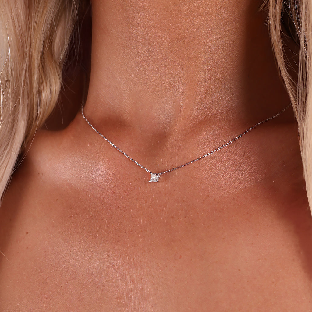 0.50ct Princess Cut Lab Grown Diamond Necklace - 9ct White Gold