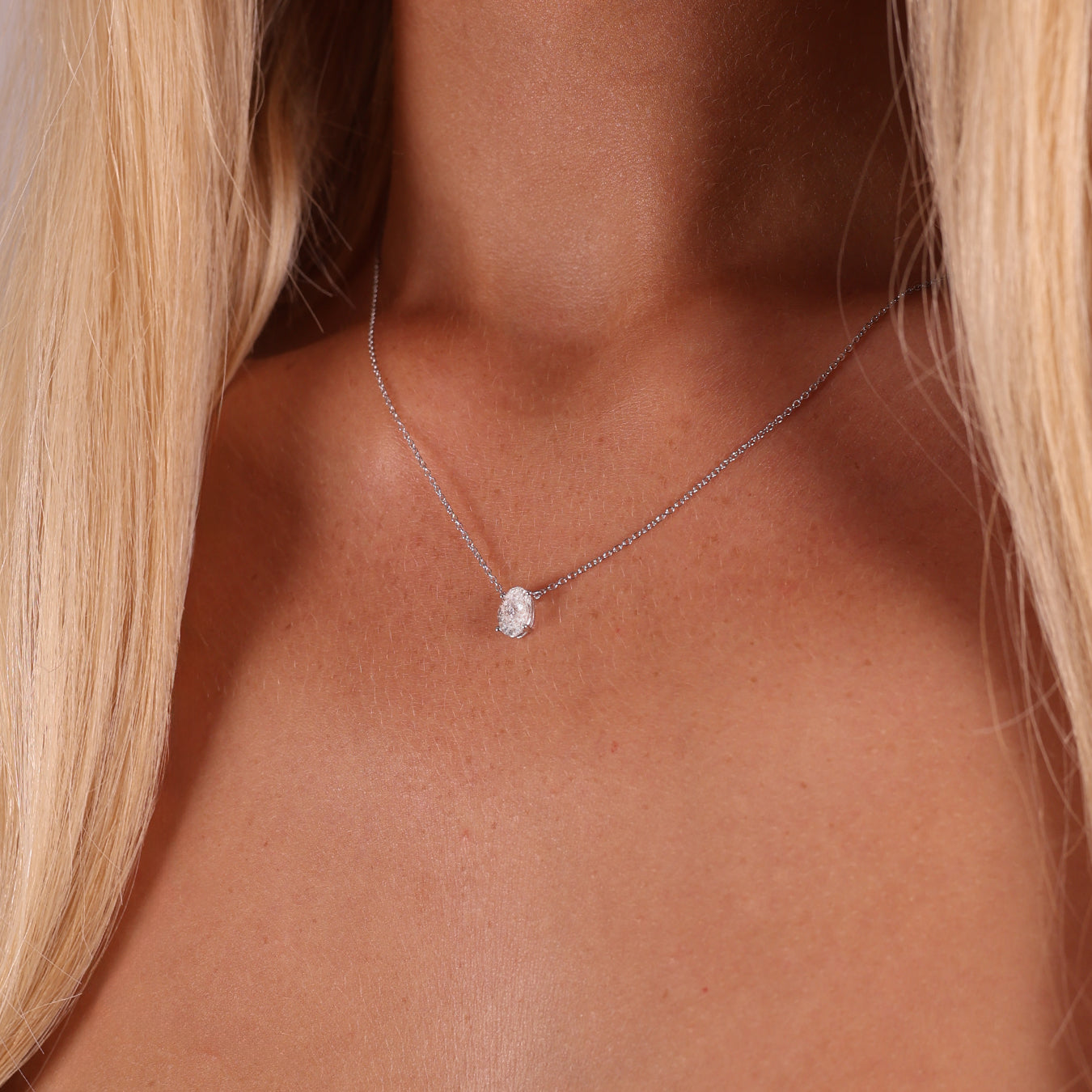 1.00ct Oval Cut Lab Grown Diamond Necklace - 9ct White Gold