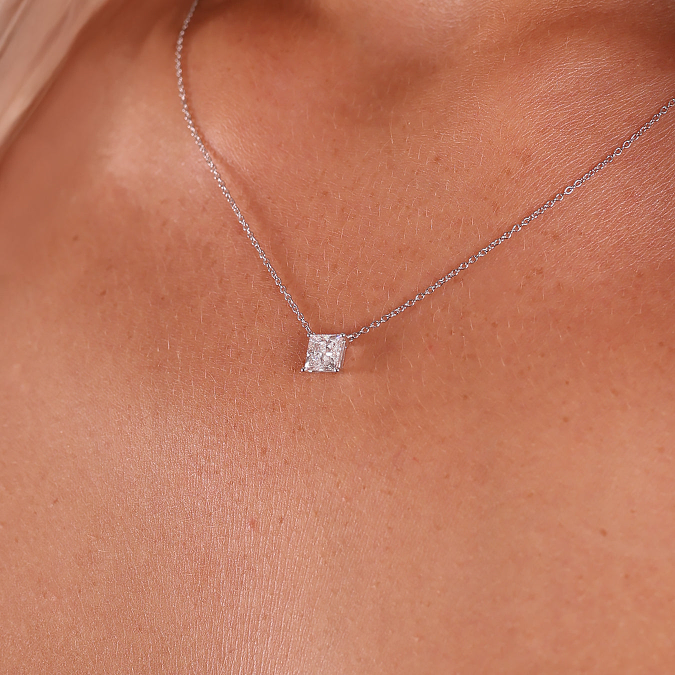 1.00ct Princess Cut Lab Grown Diamond Necklace - 9ct White Gold