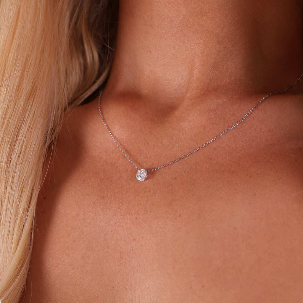 1.00ct Round Cut Lab Grown Diamond Necklace - 9ct White Gold