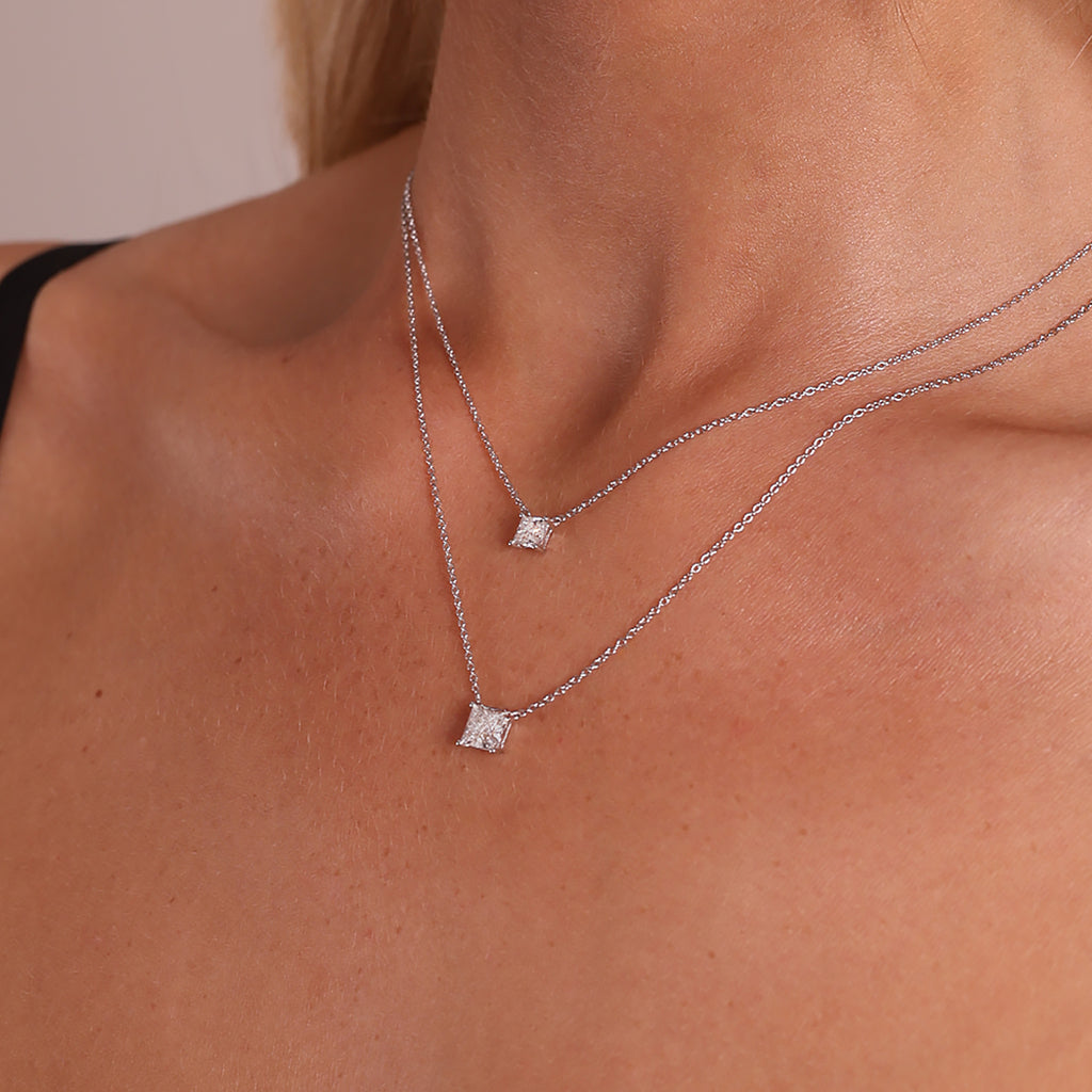 1.00ct Princess Cut Lab Grown Diamond Necklace - 9ct White Gold
