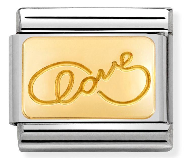 030121/21 Classic ENGRAVED SIGNS,S/steel,bonded yellow gold Infinite love plate - SayItWithDiamonds.com