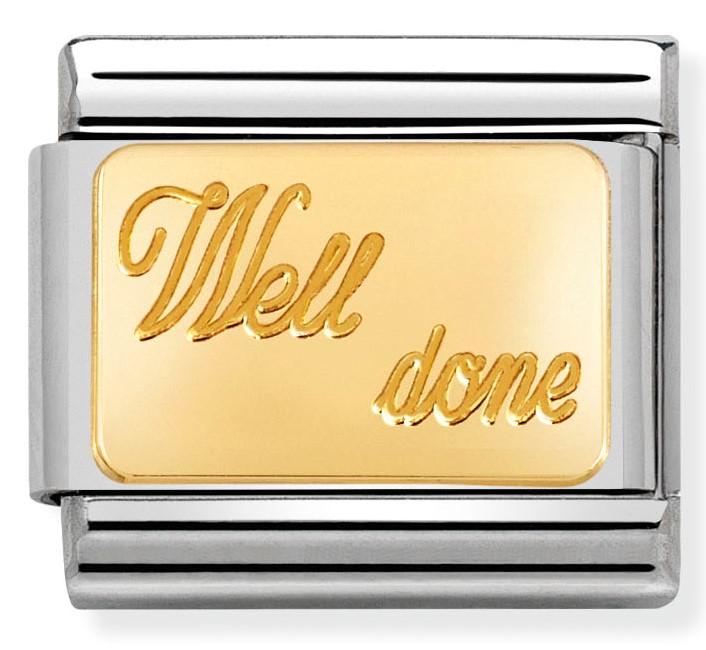 030121/27 Classic ENGRAVED SIGNS,S/steel,bonded yellow gold Well Done - SayItWithDiamonds.com