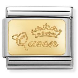 030121/49 Classic bonded yellow Gold Engraved Sign QUEEN - SayItWithDiamonds.com