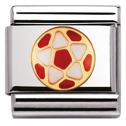 030204/38 Classic ITALIAN FOOTBALL,S/Steel,enamel,bonded yellow gold Red & White - SayItWithDiamonds.com