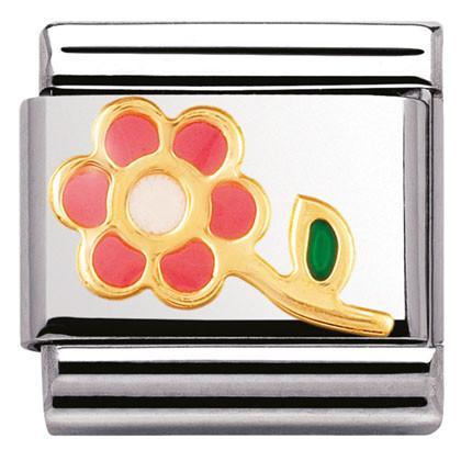 030214/08 Classic,S/Steel,enamel,bonded yellow gold PINK flower with stem - SayItWithDiamonds.com