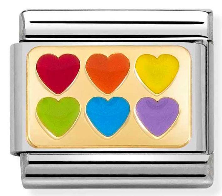 030263/22 Classic PLATES steel, enamel,yellow gold 6 Rainbow hearts - SayItWithDiamonds.com