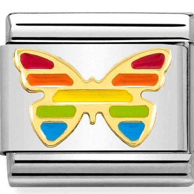 030272/55 Classic SYMBOLS steel,enamel,yellow gold ,Rainbow butterfly - SayItWithDiamonds.com
