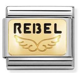030284/36 Classic PLATES steel , enamel, yellow gold REBEL WITH A CAUSE ANGEL - SayItWithDiamonds.com