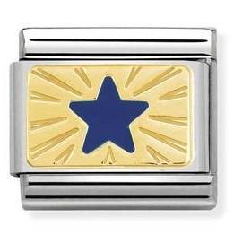 030284/41 Classic PLATE,S/steel,enamel,yellow gold Blue Star - SayItWithDiamonds.com