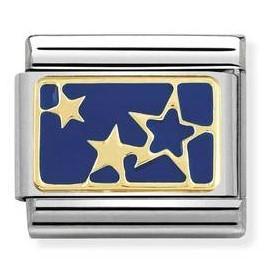 030284/44 Classic PLATE,S/steel,enamel,yellow gold stars Blue Plate - SayItWithDiamonds.com