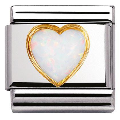 030501/07 Classic STONES HEARTS,S/Steel,Bonded Yellow Gold WHITE OPAL - SayItWithDiamonds.com