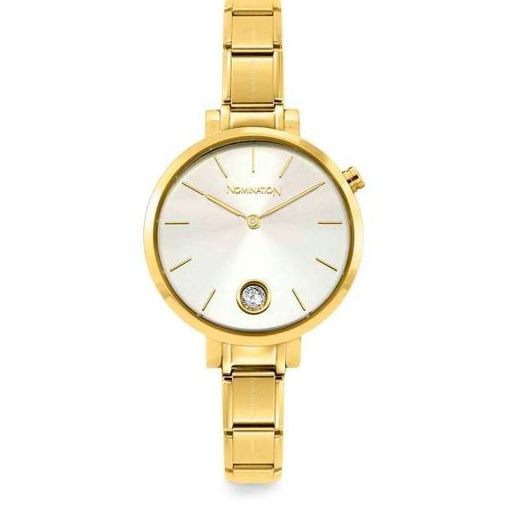 076035/017 PARIS watch, ROUND,steel strap, GOLD PVD zircon,Silver Face - SayItWithDiamonds.com