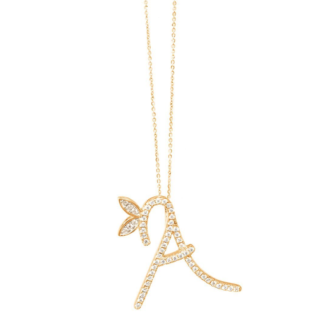 18ct White / Yellow / Rose Gold 3/4 Inch Diamond Initial Necklace - SayItWithDiamonds.com