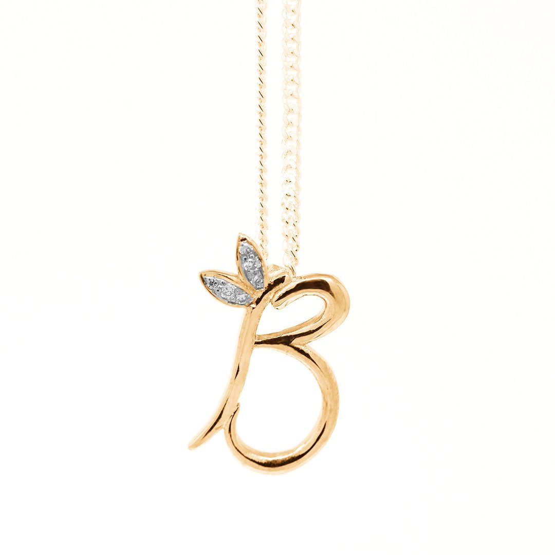 18ct Yellow Gold Winged Initial Necklace - SayItWithDiamonds.com