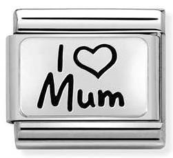 330111/01 Classic PLATES steel and 925 silver I Love Mum - SayItWithDiamonds.com