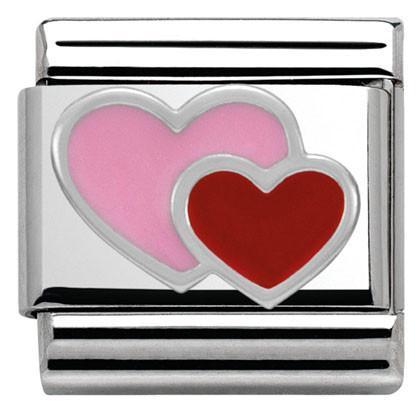 330202/16 Classic S/steel,enamel,silver 925 Pink and Red double heart - SayItWithDiamonds.com