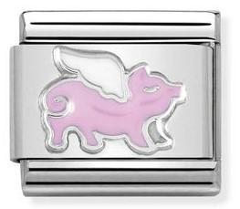 330204/17 Classic, S/Steel,enamel,Sterling Silver Pig with wings - SayItWithDiamonds.com