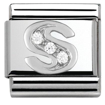 330301/19 Classic LETTER S/steel. Cub. zirc,925 silver S - SayItWithDiamonds.com