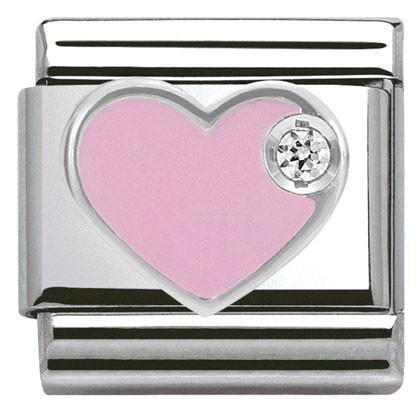 330305/02 CLASSIC Silver & enamel,1 CZ,925 silver Pink Heart - SayItWithDiamonds.com