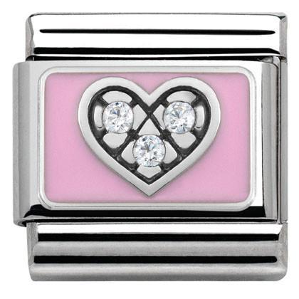 330306/06 Classic S/Steel,enamel,Cz. 925 silver Pink Heart - SayItWithDiamonds.com