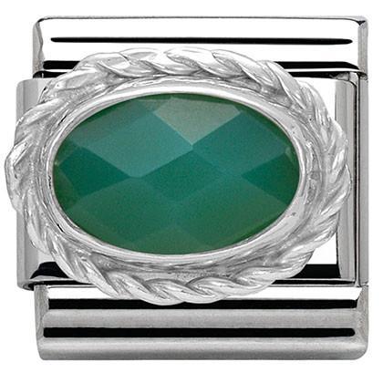 330503/27 Classic stones, S/Steel, rich silver 925 setting Green Agate Faceted - SayItWithDiamonds.com