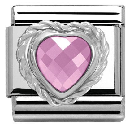 330603/003 Classic HEART FACETED CZ ,S/steel,925 silver twisted setting PINK - SayItWithDiamonds.com